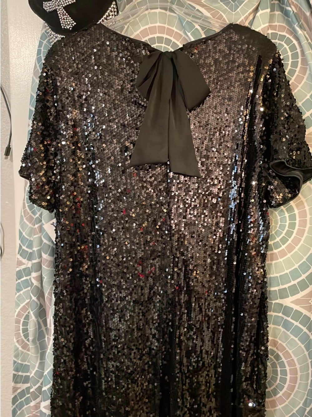 Nine West Black Sequin Tie-Back formal dress